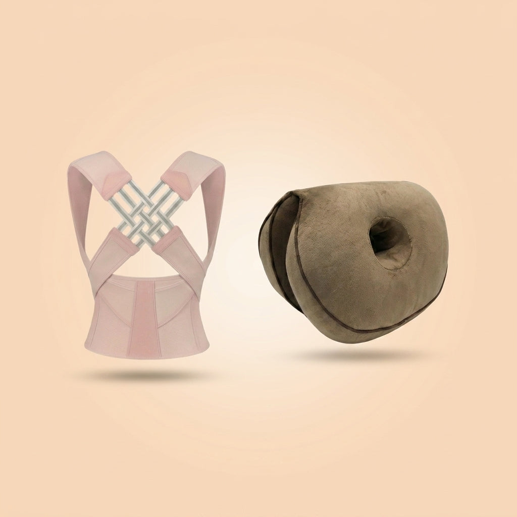 Duo Confort : ceinture Rose, coussin Marron